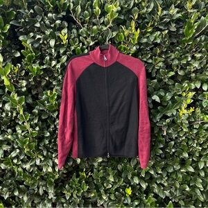 100% Cashmere Black and Burgundy double Zip-Front sweater